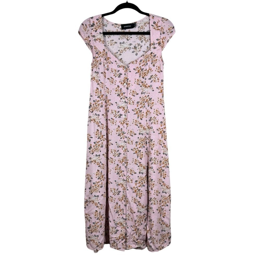 MinkPink Floral Button Down Midi Dress Pink Black Cottagecore Dainty Small